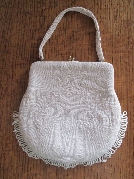 vintage white beaded evening bag hand made in Japan for Macy
