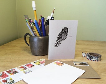 Owl notecard. Nature note card. Recycled card with owl illustration and facts. Correspondence card.