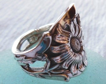 Antique Spoon Ring Sterling Silver Daisy Size 8