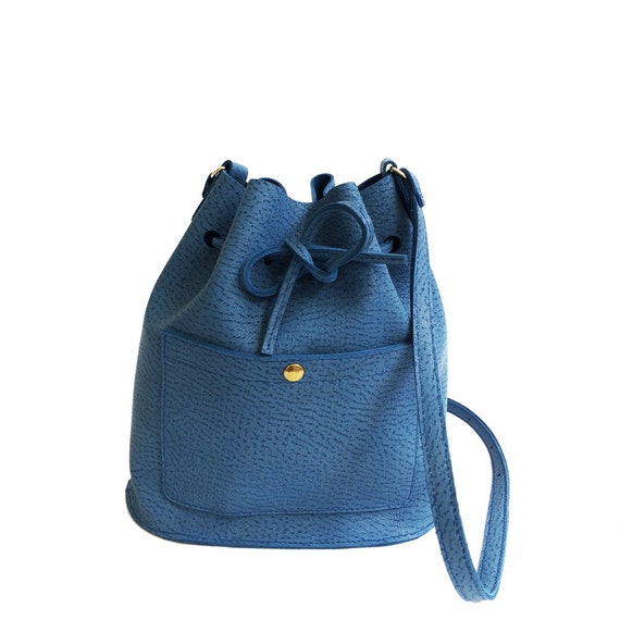 Blue bucket bag leather bucket bag shoulderbag women's