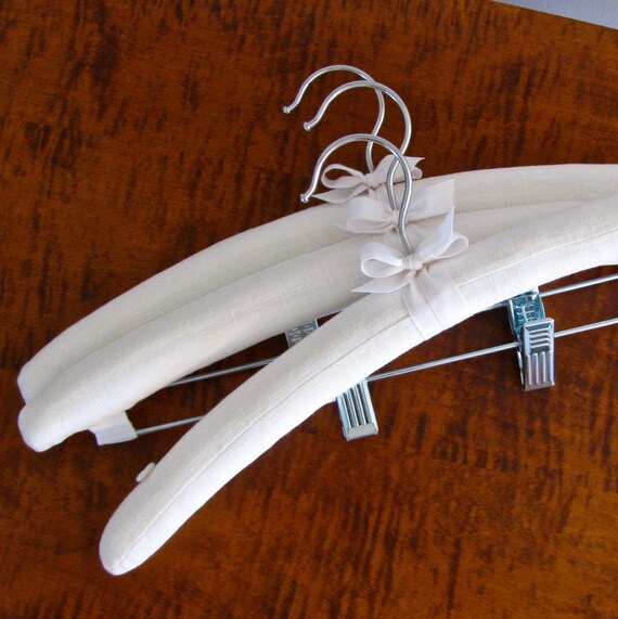 White Linen Hangers Padded Hangers w/Clips Skirt Hangers by ootch