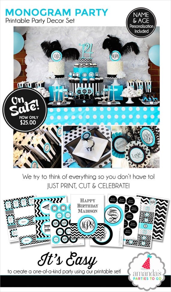Monogram Birthday Party | Monogram Teen Birthday Decorations | Sweet Sixteen Birthday | Sweet 16 Party | Adult Birthday | Amanda's Parties Il_570xn