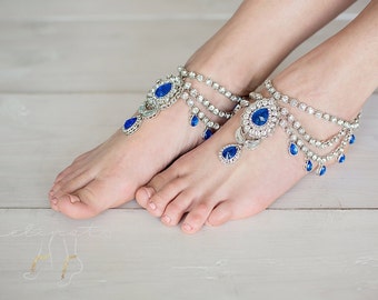 Rhinestone Anklet/Bridal Barefoot Sandals/Boho Slave