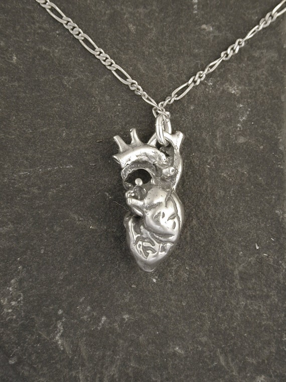 Sterling Silver Human Heart Pendant on a Sterling Silver