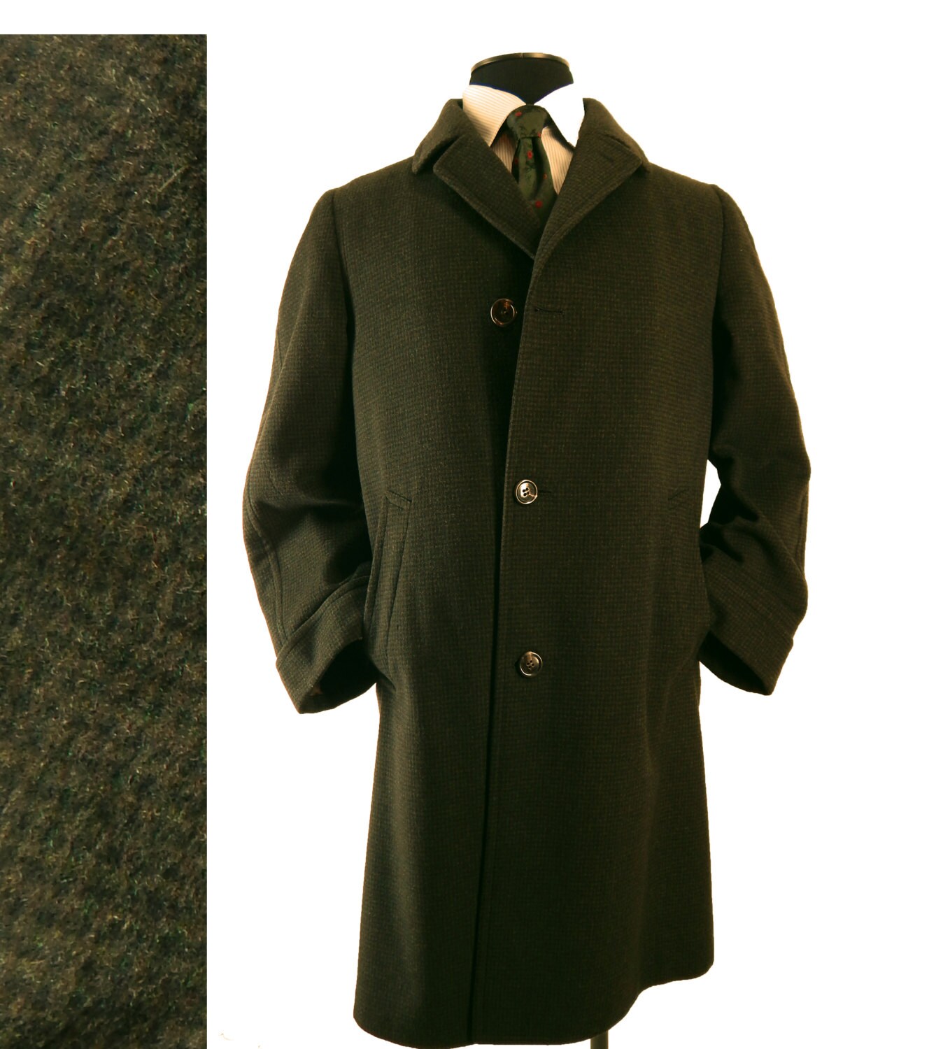 Mens Vintage 1960s Wool Coat Elegant Check Fabric Loomed in
