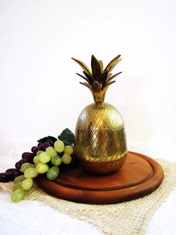 Vintage Brass Pineapple Container 8 Lidded Box