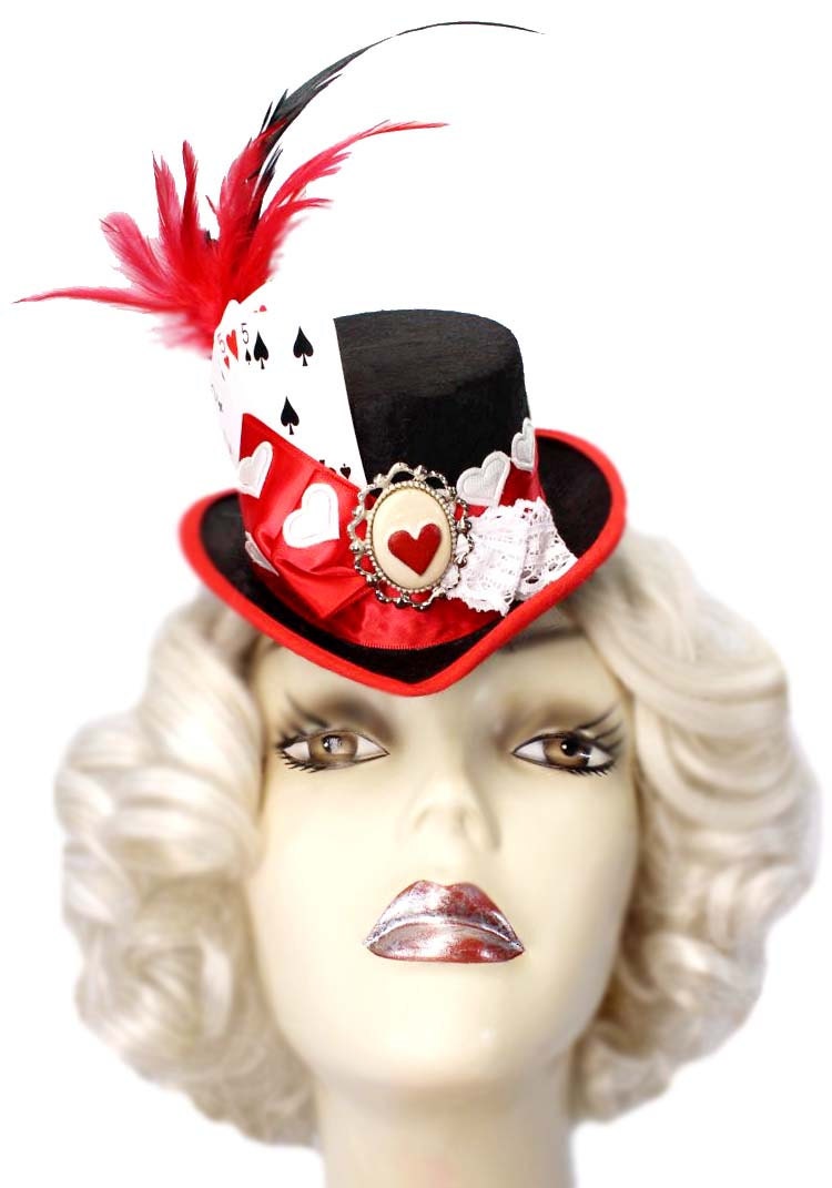 Queen Of Hearts Mini Fascinator Top Hat Alice Wonderland