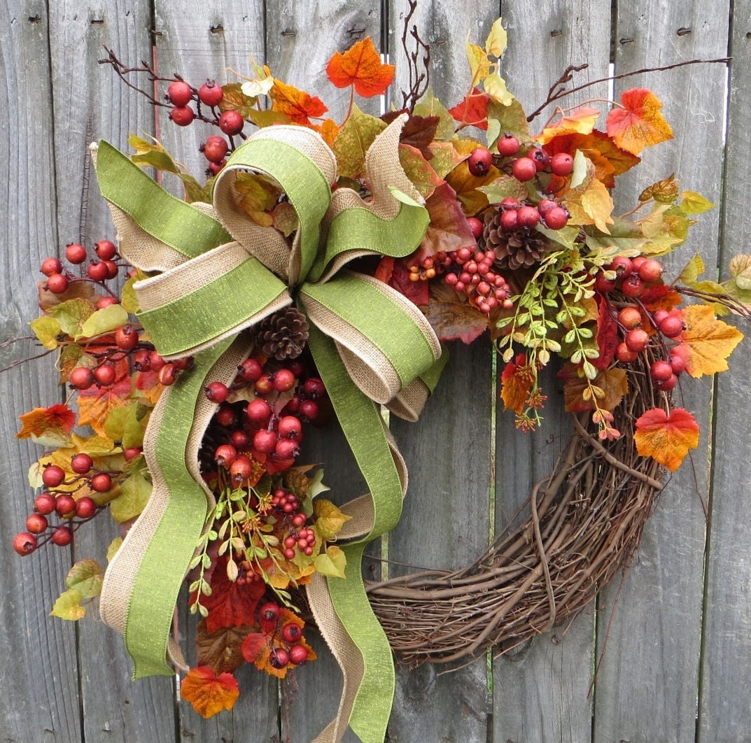 Fall Wreath Fall Berry Wreath Fall Leaf Wreath Fall burlap