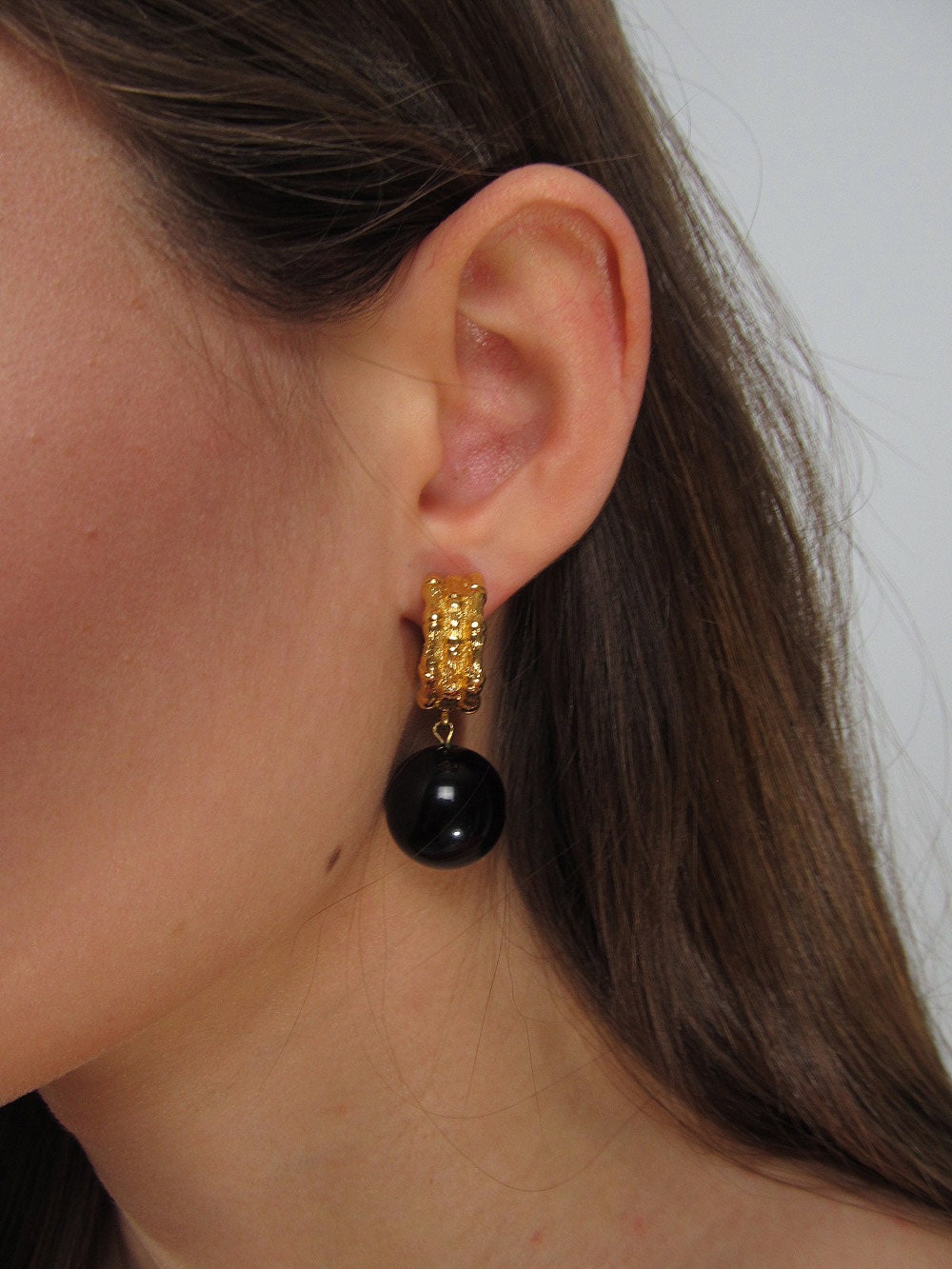 Vintage 80s Dangle Earrings Bamboo Design GoldTone Earrings