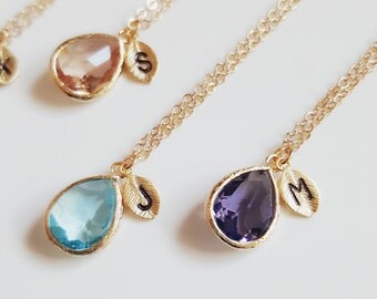 10% OFF,Birthstone necklace,Emerald necklace,Initial necklace,Amethyst necklace,Aquamarine necklace,Rose quarts necklace, Gold necklace