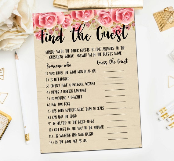 Find the Guest Bridal Shower Game Printable Pink Floral Guess