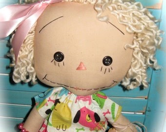 Raggedy Blonde Dog Lover Doll OOAK Handmade