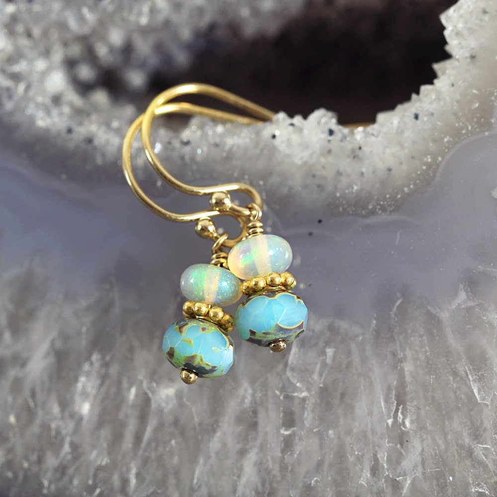 Ethiopian Opal Earrings - Iridescent Earrings - October Birthstone Earrings - Opal Jewelry - Gemstone Drop Earrings
