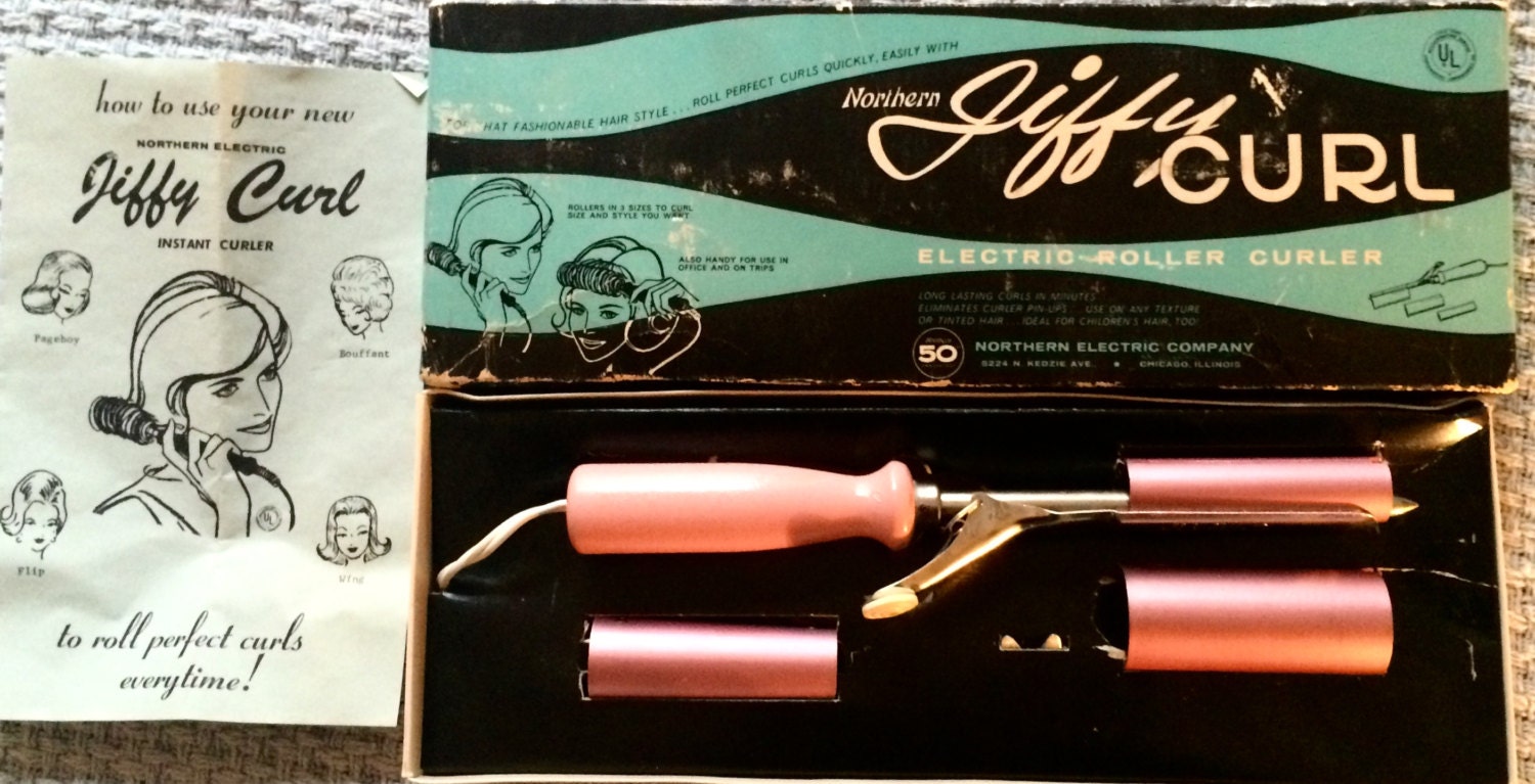 1950s Vintage Pink Curling Iron in Original Box Jiffy Curl