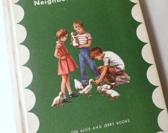 Vintage Children's Book Alice and Jerry Reader. State Textbook. Retro Kids, Vintage Illustrations.1960s. Old School.