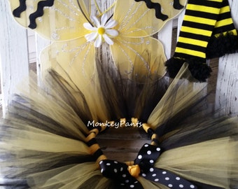 Bumble Bee Costume - Baby Girls Halloween Costume - Girls Bumble Bee Tutu - Bee Party - Black and Yellow Tutu - Bumble Bee Wings