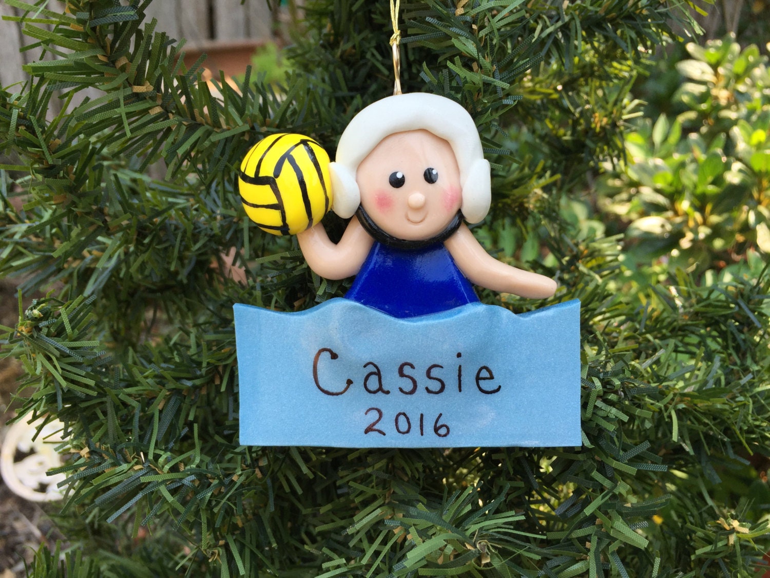 Handcrafted Polymer Clay Girl Water Polo Ornament