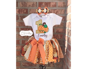 Pumpkin tutu, fabric tutu, first birthday pumpkin tutu, fall birthday tutu, pumpkin shirt, orange gold pumpkin outfit, birthday pumpkin UD