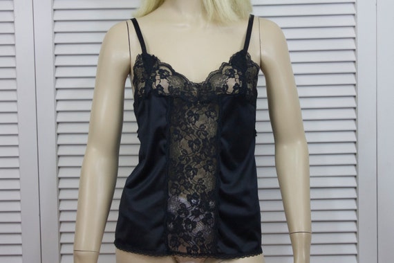 Vintage Cami Black Nylon and Lace Size Small 34