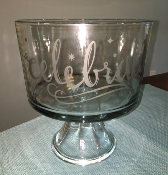 Items similar to Glass Etched Trifle Bowl "Celebrate" on Etsy