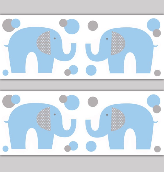 ELEPHANT WALLPAPER BORDER Nursery Decal Blue Grey Gray Boy