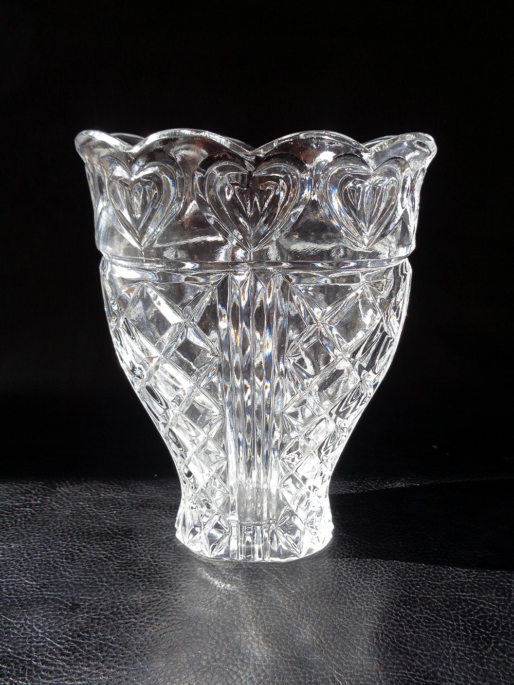 Small crystal vase vintage ornate short oval lead crystal
