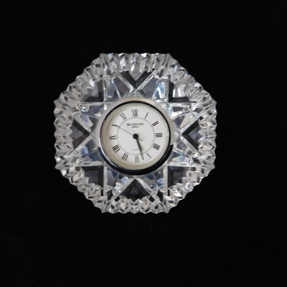 Waterford Crystal Diamond Clock Paperweight Desk by oldandnew8