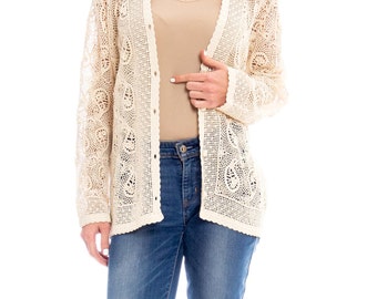 1970s Paisley Crocheted Cardigan Size: S/M