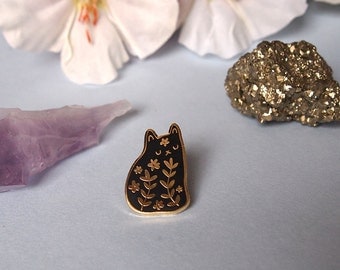 Floral cat enamel pin - Cat pin - Enamel pin - Enamel cat pin - I like cats - Cat lapel pin - Cat jewellery - Cat gifts - Cats - hard enamel