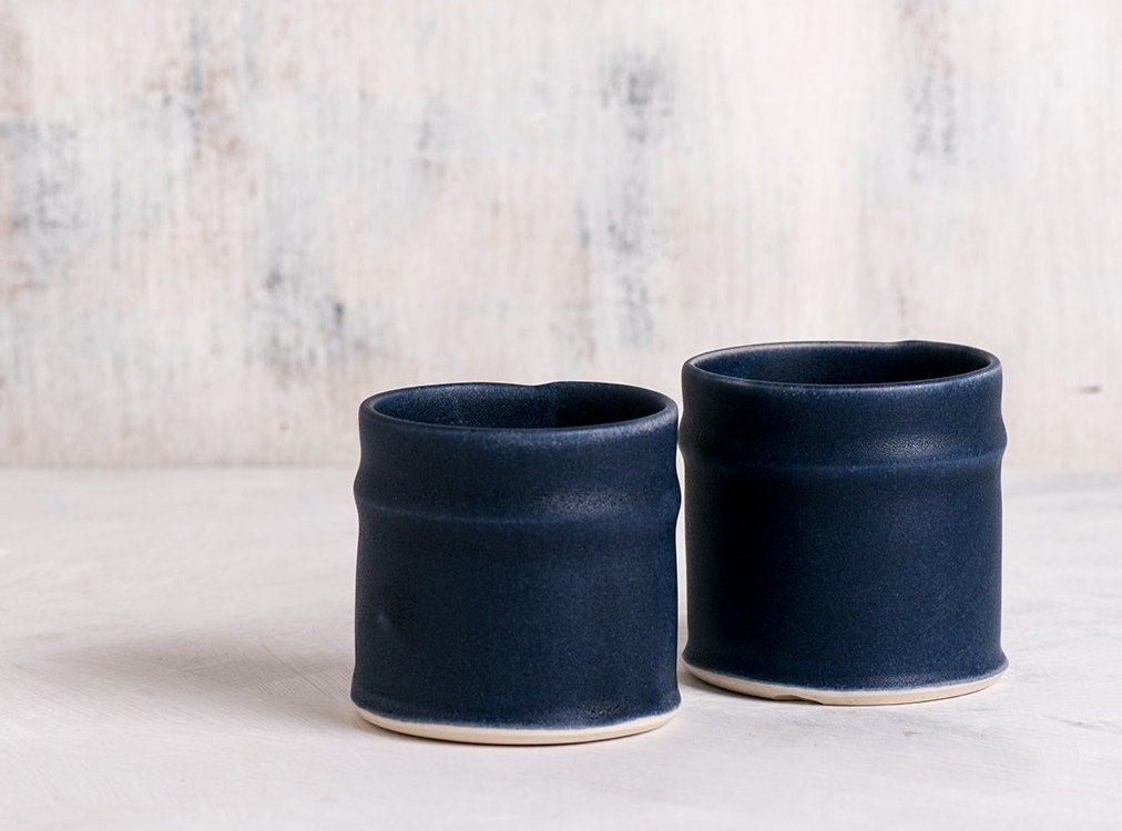 Blue ceramic espresso cups modern sake cups dark blue