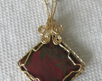 Red Creek Jasper, Pendant wire wrapped in Gold filled wire