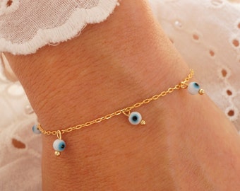 Evil Eye Bracelet - Bohemian Bracelet - Turquoise Bracelet - White Gold Pendant Bracelet - Boho Chic Bracelet (available also in Silver)