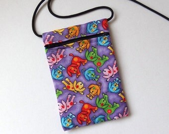 Pouch Zip Bag DOG Fabric. Great for walkers, markets, travel. Cell Phone Pouch, Small fabric Purse. Multiple uses. purple puppy purse