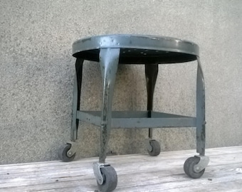 Vintage Industrial Toledo UHL Art Steel Rolling Work Machine Stool