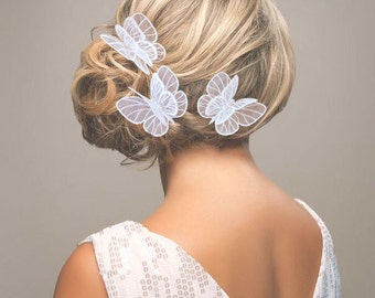 Butterfly Hair Pin, Wedding Lace Clip, Off White Lace Butterfly, Flower Girls Hair Pin, Bridal Hair Accessories, Ivory Butterfly Head Piece.
