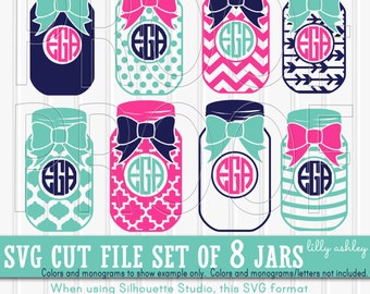 Monogram SVG Files Set of 8 cutting files includes svg/png/jpg formats! Commercial use approved! mason jar svg bow svg {no letters included}