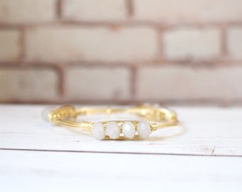 The Caroline - Light Grey Czech Crystal Stacker - Wire Wrapped Gold Bangle