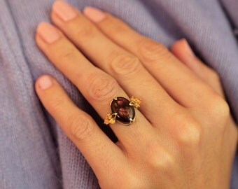 Fire Agate Ring, Gold Statement Ring, Statement Engagement Ring, Oval Engagement Ring, Boho Ring, Bohemian Ring, Large Gemstone Ring