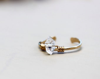 Solitaire Herkimer Diamond Ring, Gold Ring, Gold Rings, diamond rings, Raw diamond ring, Crystal ring