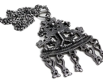 Jerusalem Cross Pendant Silver Vintage with Necklace Jewelry