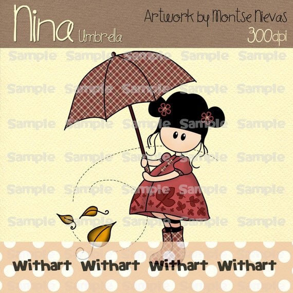 Artículos similares a Autumn umbrella Nina dolls (0116) clip art set images for scrapbooking