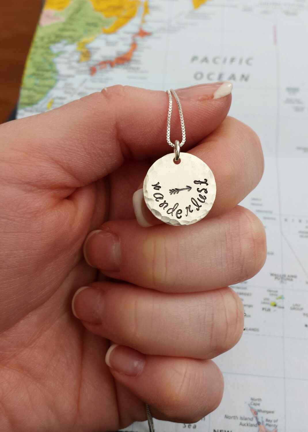 Wanderlust Necklace Hand Stamped Sterling Silver Arrow