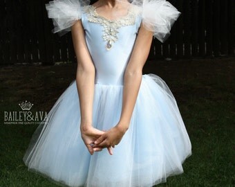 Cinderella Dress, Blue & White Couture Princess Dress, Birthday Party, Tulle Dress, Made to Order