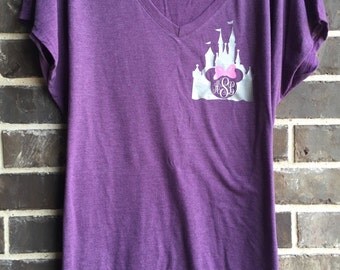 Disney Monogram Castle Vneck Shirt/ Minnie Mouse Shirt / Womens Vneck Shirt/ Mickey Mouse Shirt / Free Shipping
