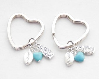 Matching Friend Keychains Best friend Gifts 2 Best friends Accessories Friends keychain Turquoise Heart Matroyshka Russian Nesting Dolls