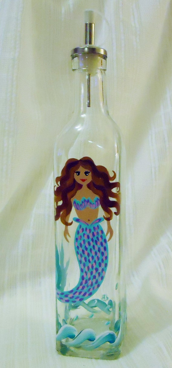 Items similar to Mermaids, Soap dispenser, Painted glass bottles, Oil