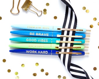 Positive Pens, Set of 5 pens, Motivational pens, Black Ink Pen, Cute Desk Accessory, Teacher Gift, Stocking Stuffer, Cute Pen, TED044-PEN