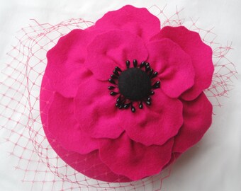 Pink Felt Hat - Pink Hat, Pink Cocktail Hat, Pink Fascinator, Wedding Fascinator Hat, Felt Fascinator, Womens Hat, Formal, Wedding Hat