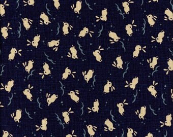 Hopping Rabbits Fabric Japanese Indigo Cotton Quilting Fabric by the half yard KW-3375-2A