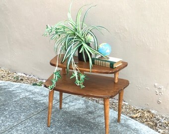 Mid-Century Solid Wood Two Tier End Table